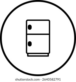 Simple refrigerator vector icon for kitchen appliance illustration with circle border