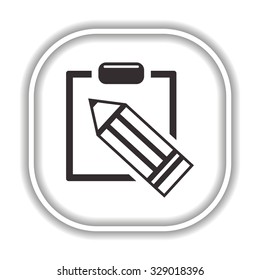 Simple registration. tablet with paper. Modern design flat style icon