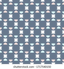 Simple Regular Abstract Decorative Geometric Shape Line Tile Seamless Pattern Background Wallpaper. Combination colors of blue, pink, and white. Pattern for textile, fabric, paper, and more.