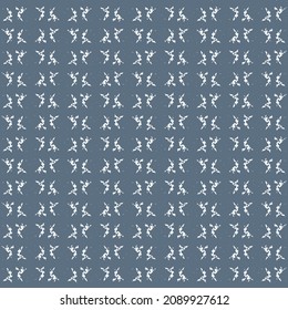 Simple regular pattern resulting from two paired signs arranged repeatedly, inverted and linear. Scarf design in blue and white.