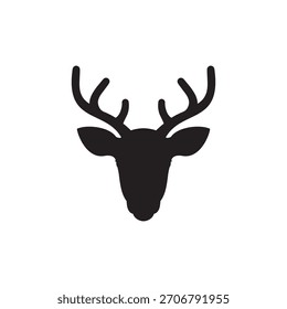 Diseño plano de Vector silloutte de cabeza de reno simple sobre fondo blanco.