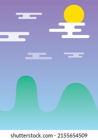 Simple relaxing full moon quiet night scene colorful gradient poster vector background