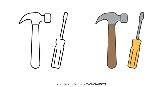 Simple repair icon – hammer and screwdriver, symbolizing basic DIY maintenance, home repair, and handy tool use.
