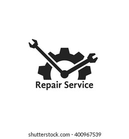 simple repair service logo like clock. concept of visual identity, engineering, garage spare, automobile motor. flat style trend modern brand graphic design vector illustration on white background