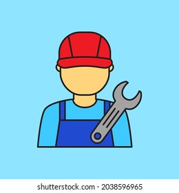Simple repairman vector isolated on blue background suitable for icon