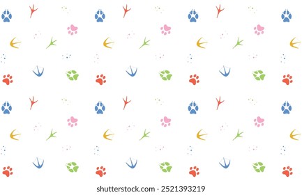 Simple Repeat Pattern with Colorful Animal Tracks, Paw, Veterinary, Cute, Vector