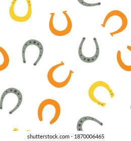 Simple repeated horseshoe pattern. Hand drawn vector illustration, traditional symbol for St Patricks day, spring Irish holiday object bringing luck and success