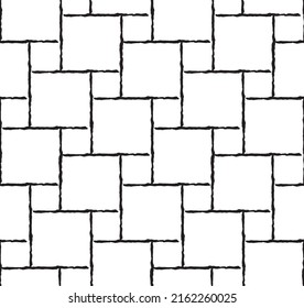 Simple repeating large and small square shapes pattern in rough-edged black outline on a white background, geometric vector illustration