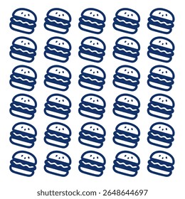 Simple, repeating pattern of dark-blue outline hamburgers