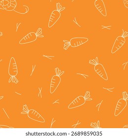 Um padrão de repetição simples de cenouras desenhadas à mão em um fundo laranja.