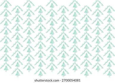 A simple, repeating pattern of small, stylized turquoise or teal pine trees, creating a forest texture.