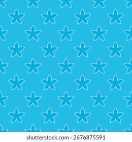 Simple Repeating Star Flower Outline Shape on Blue Surface Pattern