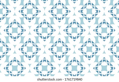Simple repeating white circles with interconnecting decorative diamond pattern in dark blue on a turquoise background, vector illustration