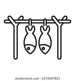 Simple representation of fishes being dried under the sun, a common practice in several countries