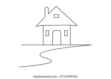 Simple casa residencial continua de una línea de dibujo sobre fondo blanco