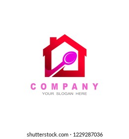 Simple restaurant design logo home logo, home and spoon