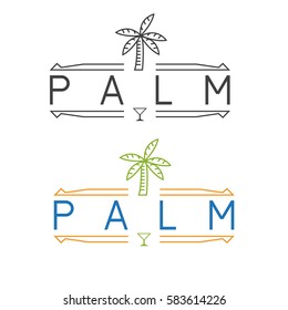 simple restaurant emblem with palm and martini glass vector design template