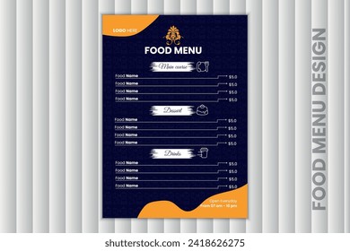 Simple restaurant food menu design template