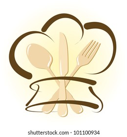 Simple restaurant icon with cutlery and chef hat