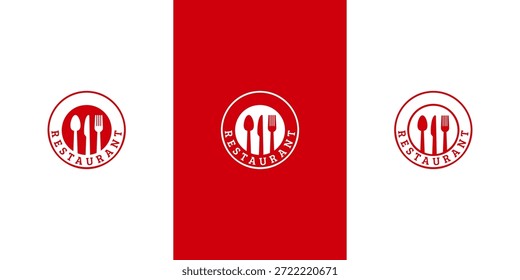 Plantilla de logotipo de restaurante simple, logotipo de comida con placa, tenedor y Ilustración vectorial de cuchara. Icono de tenedor y cuchara. 