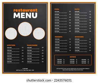 Simple Restaurant menu modern design layout front and back with copy space for food picture