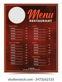 Simple Restaurant menu modern design layout with copy space for food picture