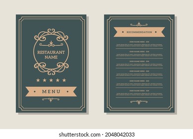 simple restaurant menu vector design template with ornament