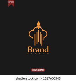 Simple resto logo vector design. Combine icon chef hat and rocket