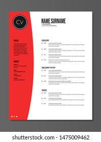 Simple resume template, vector design, isolated