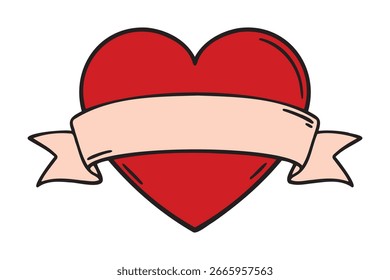 Sencillo corazón de descanso con un lugar vacío para escribir. Icono de Plantilla de tatuaje dibujado a mano. Esquema de dibujo de línea de corazón. Ilustración vectorial