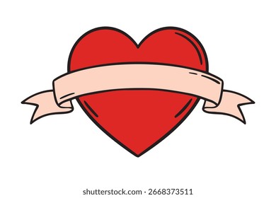 simple ret heart with an empty place for writing. Tattoo Template icon doodle hand drawn. Outline heart line drawing. Vector illustration