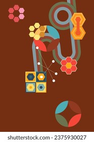 Simple retro 70s background. Groovy abstract 1970s art template. Minimalistic Vintage striped design poster. Old-fashioned rainbow color artwork.