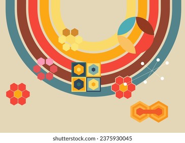 Simple retro 70s background. Groovy abstract 1970s art template. Minimalistic Vintage striped design poster. Old-fashioned rainbow color artwork.