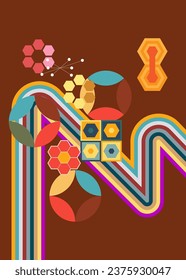 Einfache Retro-70er-Jahre-Hintergrund. Groovy abstrakte Kunstvorlage aus den 70er Jahren. Minimalistisches Vintage gestreiftes Design-Poster. Altmodische Regenbogen-Farbkunst.