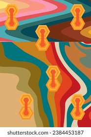 Simple retro 70s background. Groovy abstract 1970s art template. Buzy Vintage design poster. Old-fashioned rainbow color artwork.