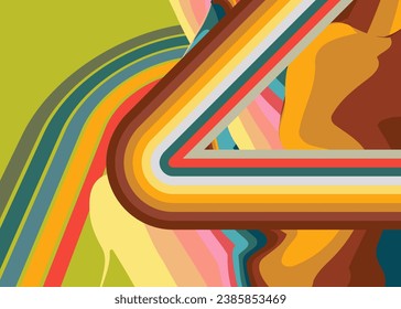 Simple retro 70s lines background. Groovy abstract 1970s art template. Buzy Vintage design poster. Old-fashioned rainbow color artwork.