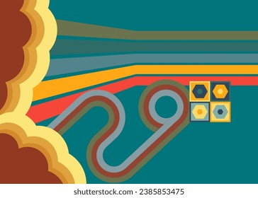 Simple retro 70s lines background. Groovy abstract 1970s art template. Buzy Vintage design poster. Old-fashioned rainbow color artwork.