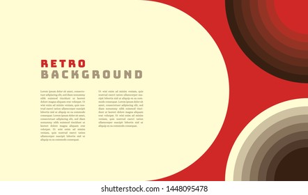 Simple retro background design with circles, headline and text. Vector illustration.