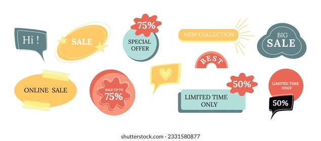 Simple retro banner collection. graphic template of ribbon, shape, circle. trendy, modern collection, set. header banner, header decoration, icon, emblem, sticker. for print, social networks.