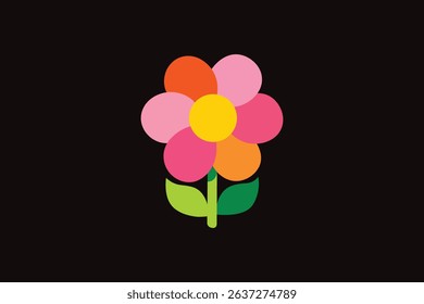 Simple retro bloom round petal and  leaf graphic details