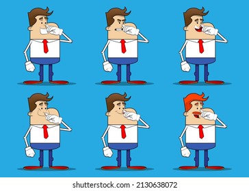 Simple retro cartoon of a businessman with sympathy. Professional finance employee white wearing shirt with red tie.