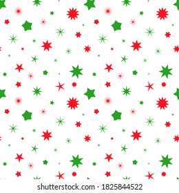 Simple retro Christmas seamless pattern with stars. Traditional red and green colors background. Vector illustration. Winter endless texture can be copied without any seams