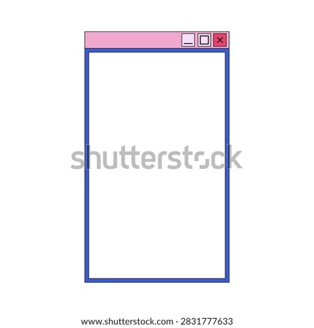 Simple retro computer window frame with a pink title bar, blue border, control buttons and large blank white space for text or design.