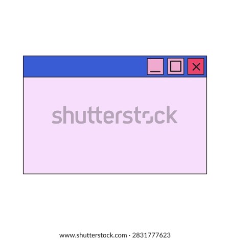Simple retro computer window icon with a blue title bar, pink control buttons, and a blank light purple content area on white.