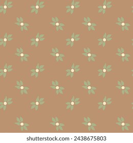 Simple retro flowers composition with plants. Modern design with flourishing and blossoming. Blooming ornament with florets. Seamless pattern, wallpaper print or background. Vector in flat style