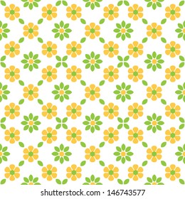 Simple retro flowers with leaves. Vector seamless pattern.