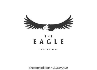 Simple Retro Flying Eagle Hawk Falcon Bird Silhouette Logo Design Vector