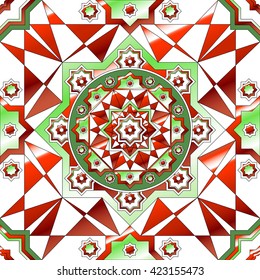 Simple retro geometric Christmas pattern. Traditional colors. Background can be copied without any seams.Vector winter endless texture can be used for printing onto fabric and paper or scrap booking. 