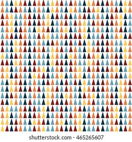Simple  retro geometric seamless pattern with triangles on white.Yellow,orange,blue,vinous colors. Vector background