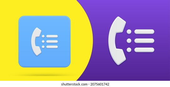 Simple Retro Headset With Contact List For Emergency Call Simple 3d Icon Button Set Vector Illustration. Phone Emblem Of Hotline, Technical Voice Support, Helpline Center Service. Electronic Telephone